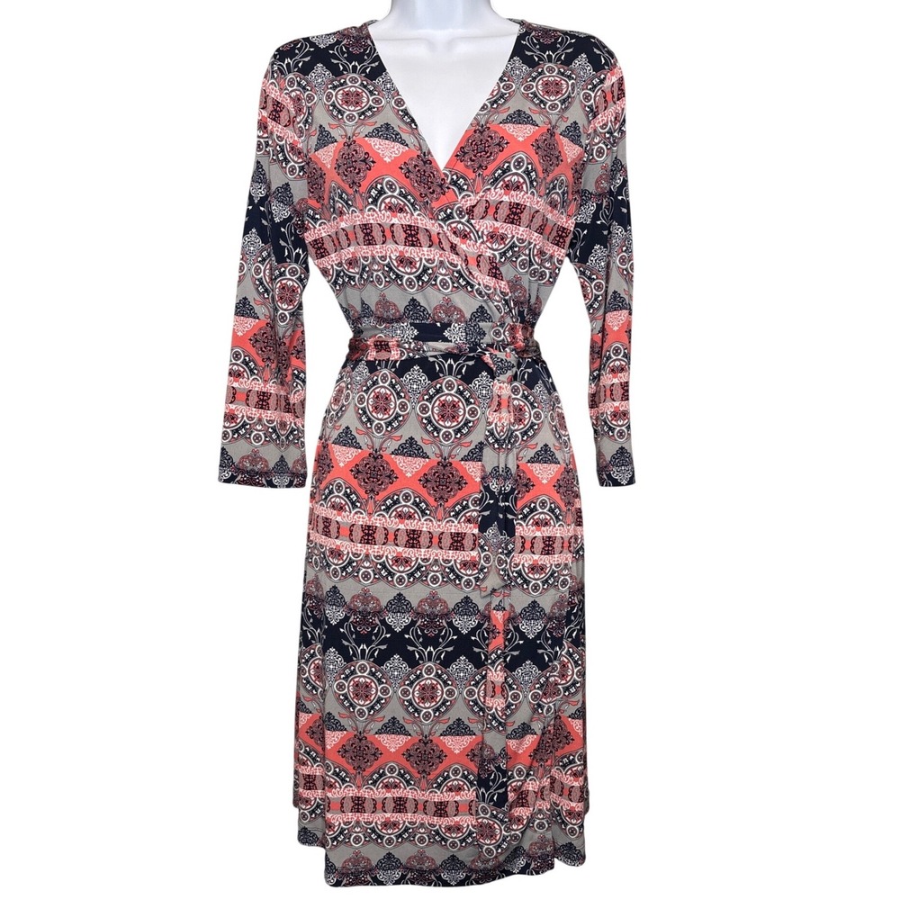 BANANA REPUBLIC Womens Wrap Dress Groovy Mod Geometric Print Size M Retro Style